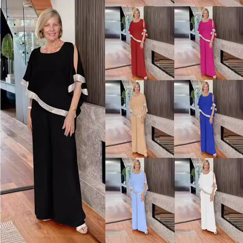 Damen elegantes Zweiteiler-Outfit mit luftiger Bluse und weitem Hosenstil Nord Taschen