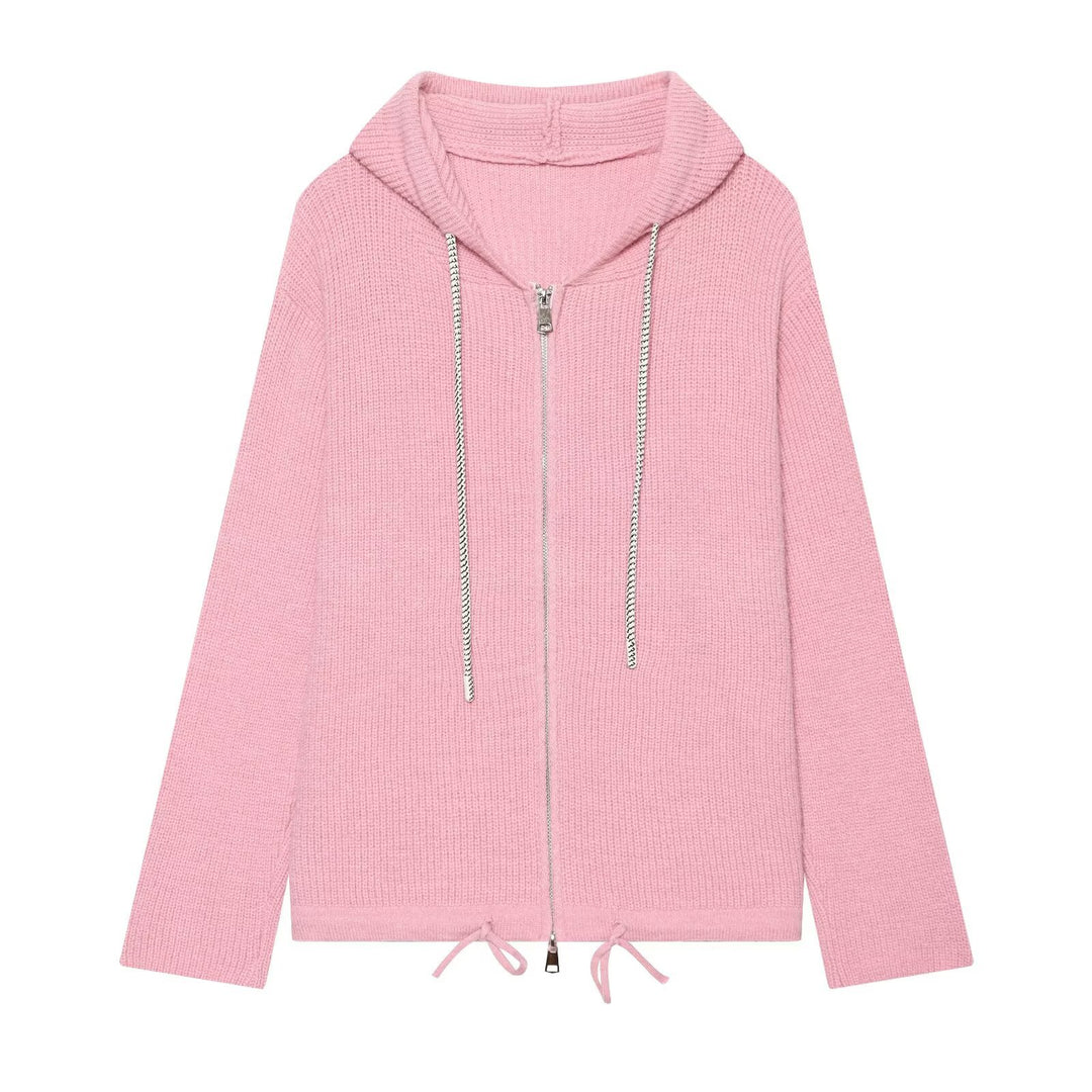 Damen Strickkapuzenjacke mit durchgehendem Reißverschluss, Rippenstruktur und Tunnelzug Nord Taschen