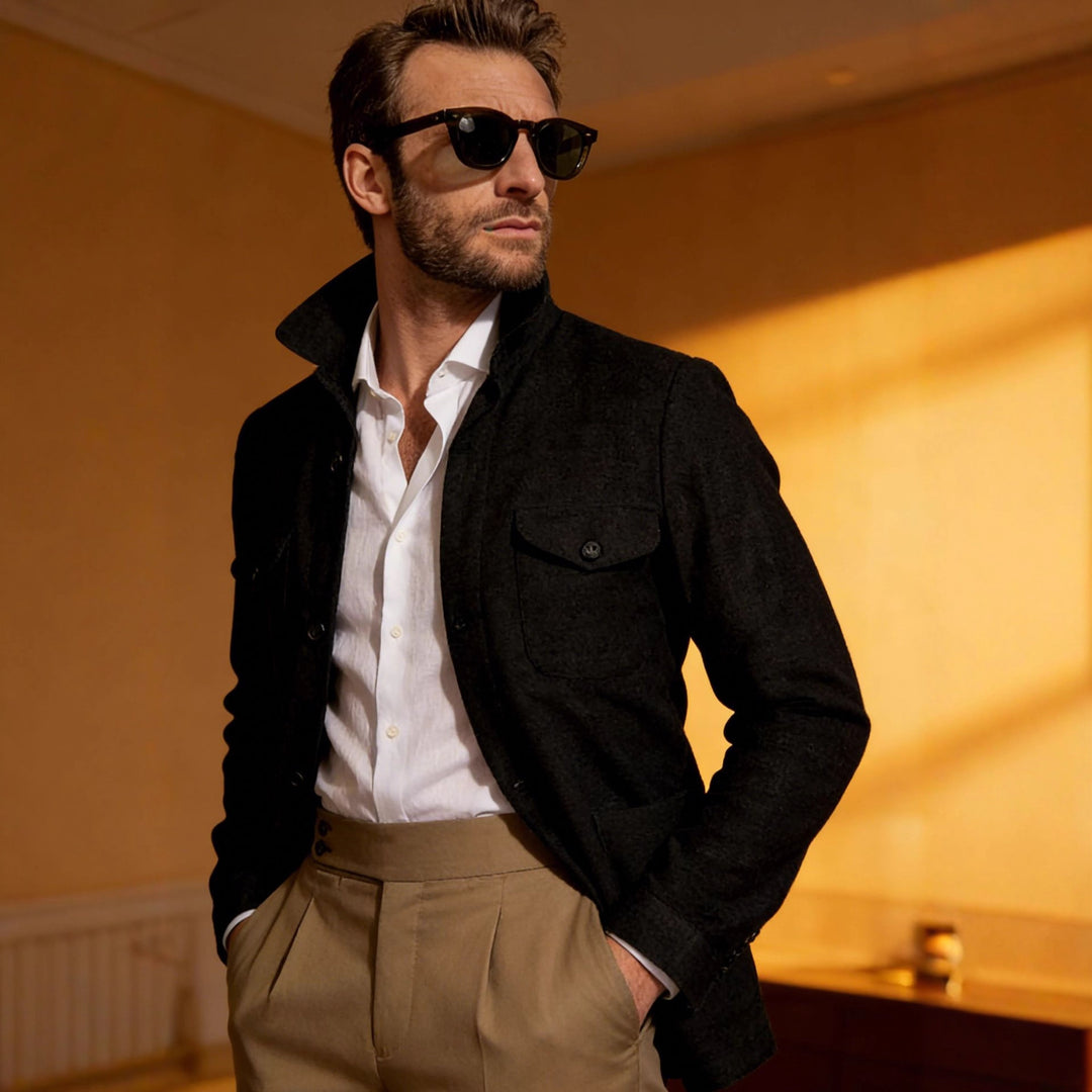 Herren Leichte Fieldjacke aus Baumwoll-Leinen mit Pattentaschen Nord Taschen