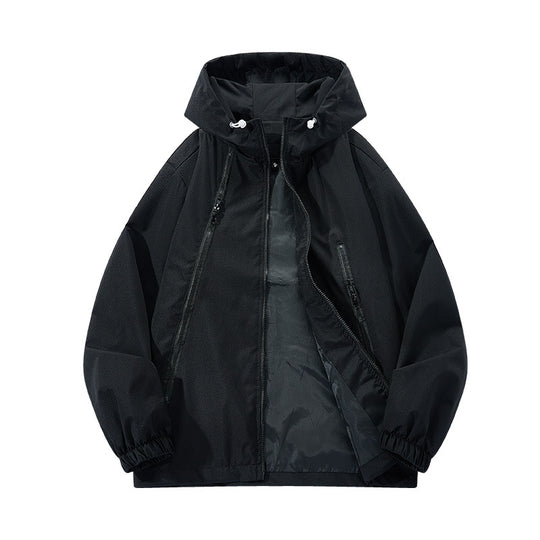 Herren Leichte Kapuzen-Windjacke mit asymmetrischen Reißverschlusstaschen und verstellbarem Saum Nord Taschen