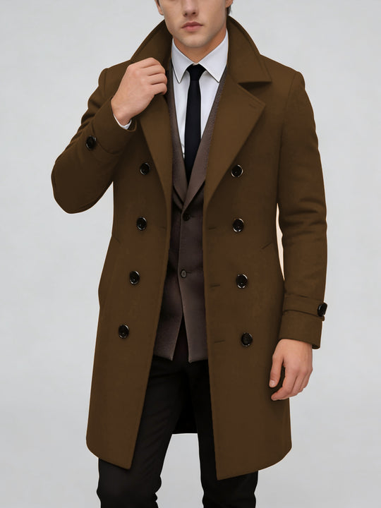 Herren Eleganter einreihiger Langmantel aus Wollmix mit schmaler Silhouette und Reverskragen Nord Taschen