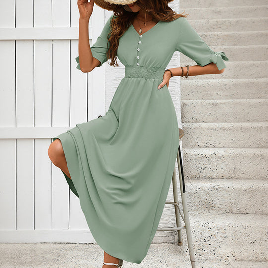 Damen Elegantes Maxikleid mit V-Ausschnitt und Rüschendetails Nord Taschen