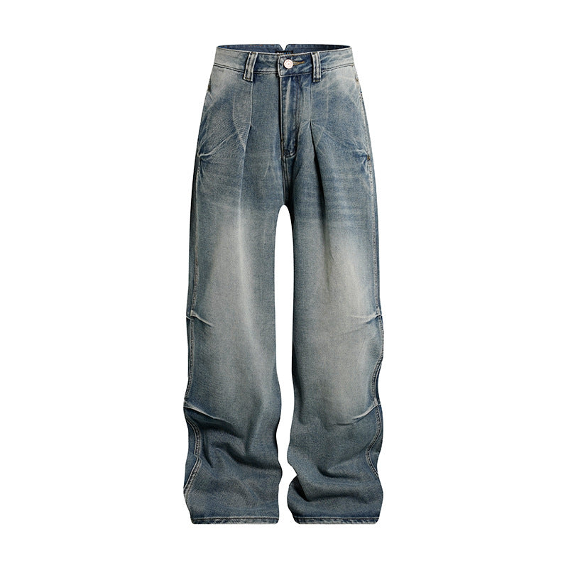 Damen High‑Waist Weite Denim‑Palazzo‑Jeans mit Cargo‑Paspeln und Used‑Waschung Nord Taschen