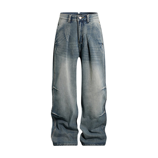 Damen High‑Waist Weite Denim‑Palazzo‑Jeans mit Cargo‑Paspeln und Used‑Waschung Nord Taschen