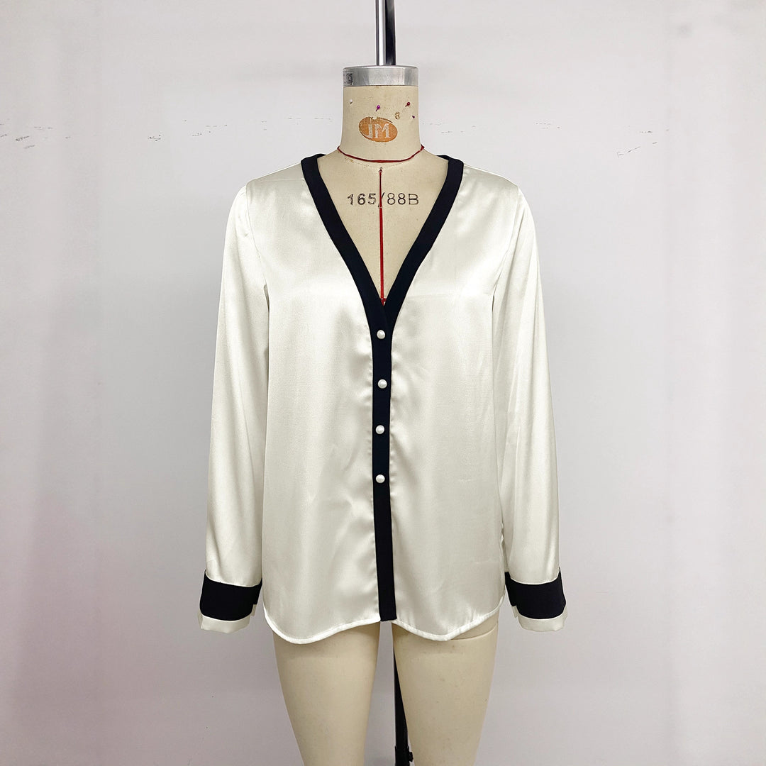Damen Elegante Bluse mit Kontrastkanten Nord Taschen