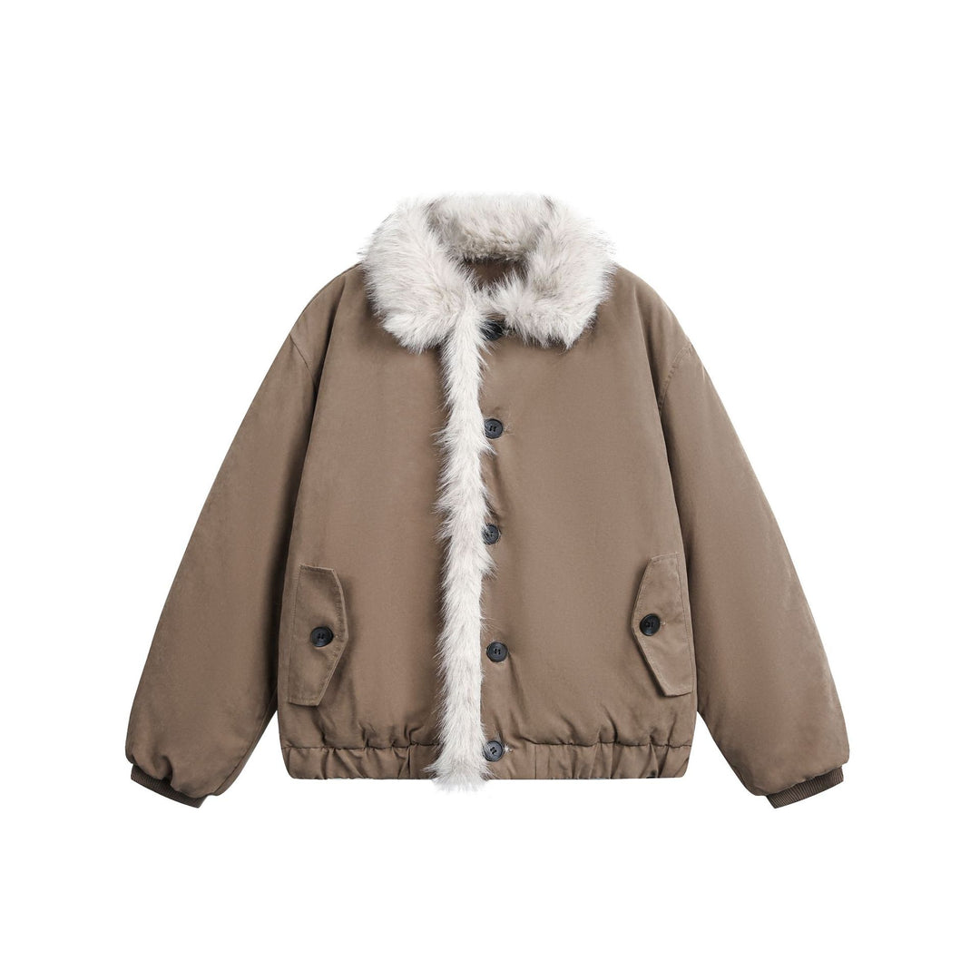 Damen Kurzblouson im Boxy-Cut mit breitem Kunstfellkragen Nord Taschen