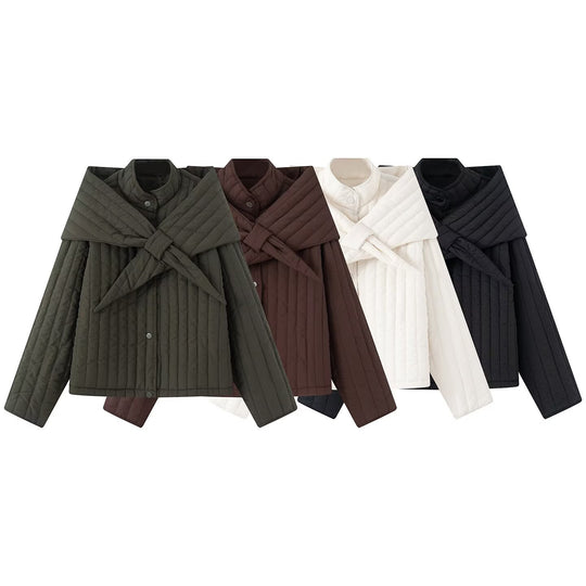 Damen Steppjacke mit übergroßem Wickelkragen und Druckknopf-Leiste Nord Taschen
