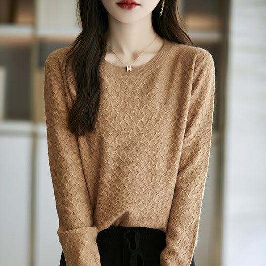 Damen Lässiger Feinstrickpullover mit dezentem Rautenmuster und gerippten Bündchen Nord Taschen