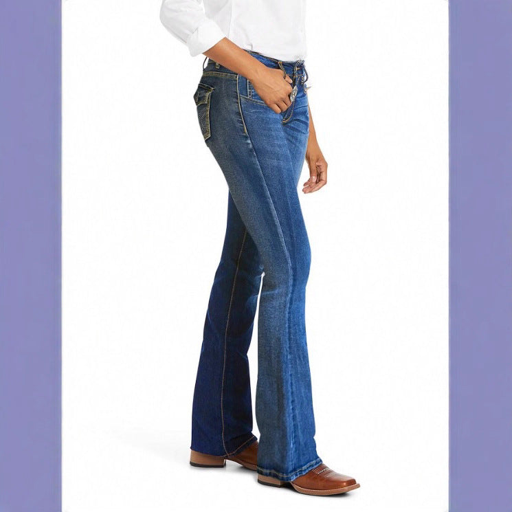 Damen Bootcut-Jeans mit leicht ausgestelltem Bein und figurformendem Stretch Nord Taschen