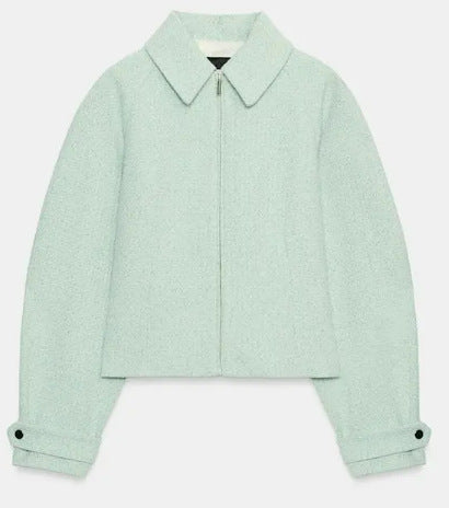 Damen Cropped Bouclé‑Blouson mit verdecktem Reißverschluss und Hemdkragen Nord Taschen