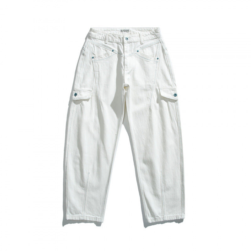 Damen Hochtaillierte Cargo-Hose entspannte Passform mit Klappentaschen und rohem Saum Nord Taschen