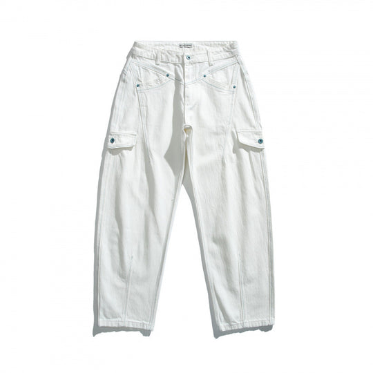 Damen Hochtaillierte Cargo-Hose entspannte Passform mit Klappentaschen und rohem Saum Nord Taschen