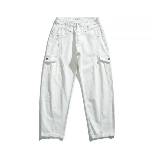 Damen Hochtaillierte Cargo-Hose entspannte Passform mit Klappentaschen und rohem Saum Nord Taschen
