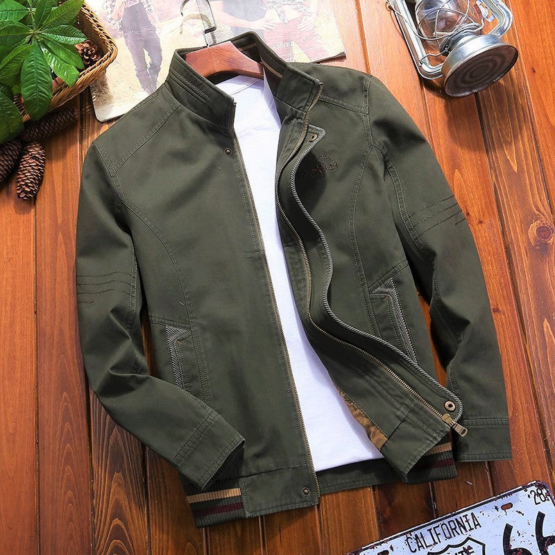 Herren Canvas-Fieldjacke mit Stehkragen, Zipper und gestreiftem Rippbund Nord Taschen