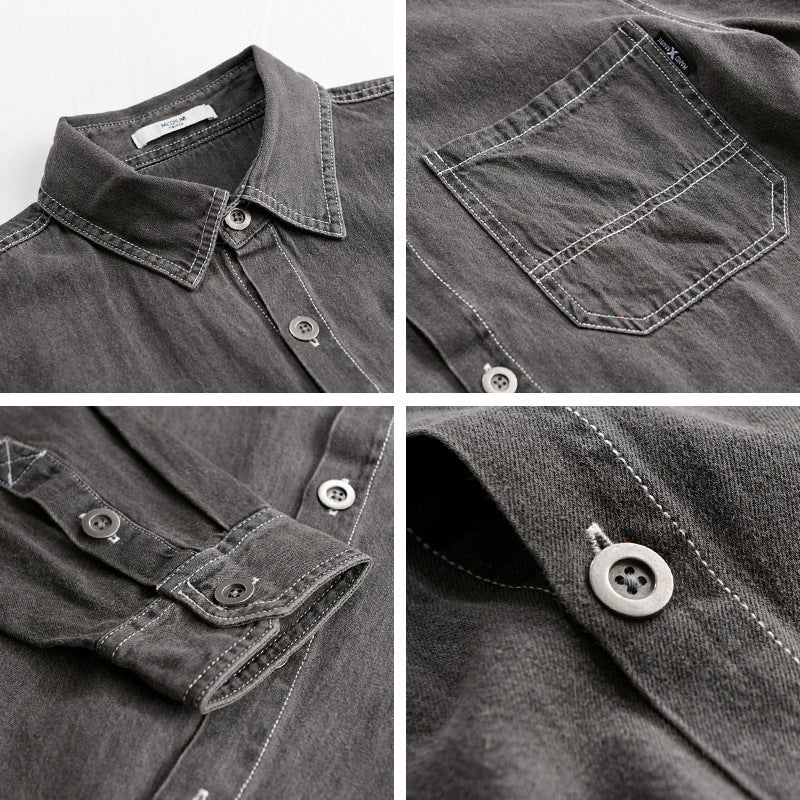 Herren Gewaschenes Denim-Overshirt im Workwear-Look mit Kontrastnähten Nord Taschen