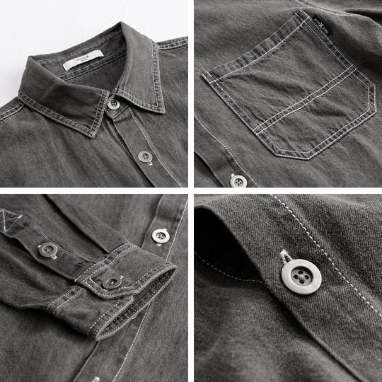 Herren Gewaschenes Denim-Overshirt im Workwear-Look mit Kontrastnähten Nord Taschen