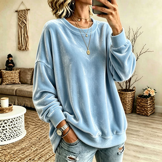 Damen Oversize-Samtpullover mit weitem Schnitt und geripptem Saum Nord Taschen