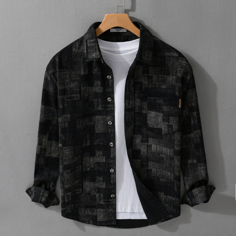 Herren Strukturiertes Hemdjacke-Overshirt aus Baumwollmischung mit geometrischem Print Nord Taschen