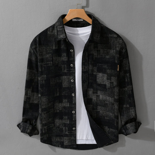 Herren Strukturiertes Hemdjacke-Overshirt aus Baumwollmischung mit geometrischem Print Nord Taschen
