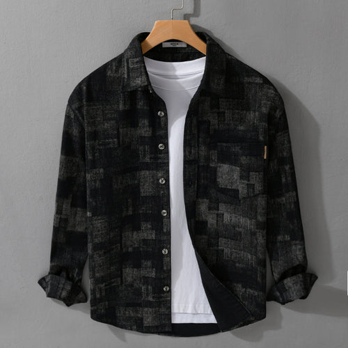 Herren Strukturiertes Hemdjacke-Overshirt aus Baumwollmischung mit geometrischem Print Nord Taschen
