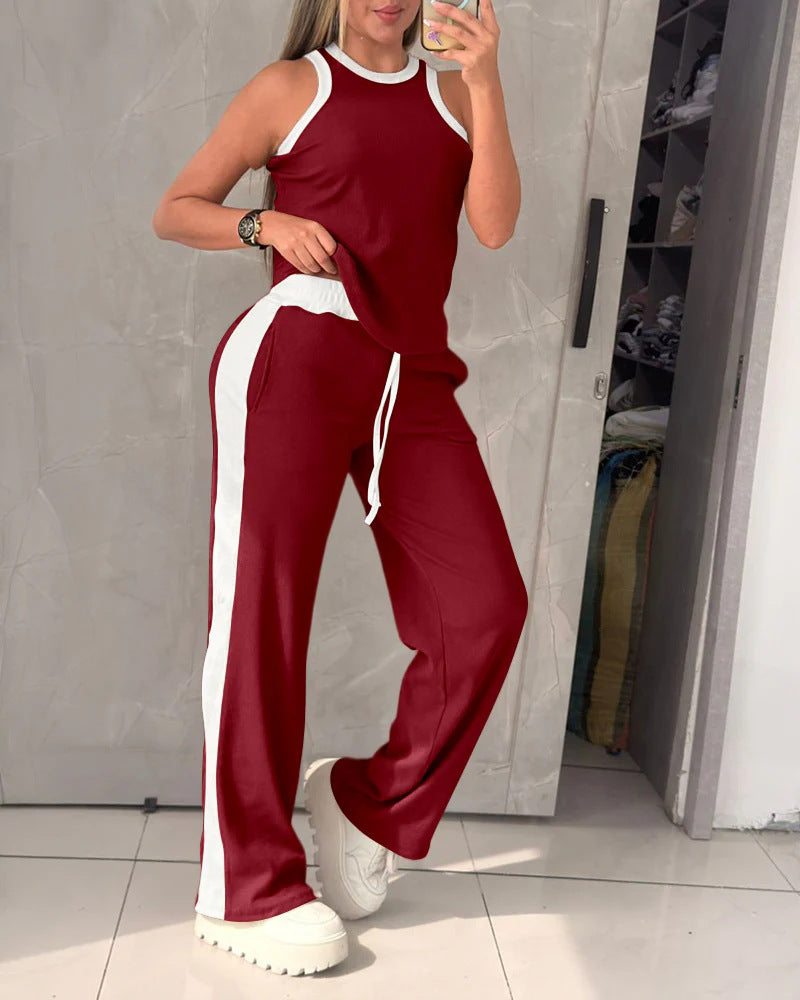 Damen Sportliches Zweiteiler-Set mit ärmellosem Oberteil und weitem Hose Nord Taschen