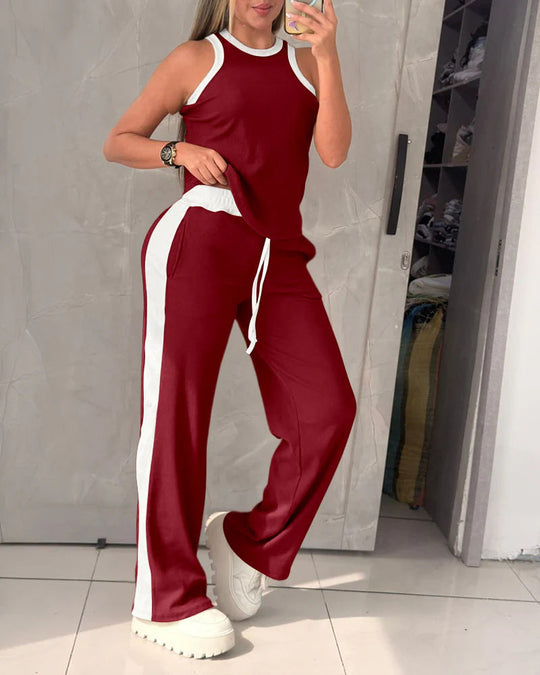 Damen Sportliches Zweiteiler-Set mit ärmellosem Oberteil und weitem Hose Nord Taschen