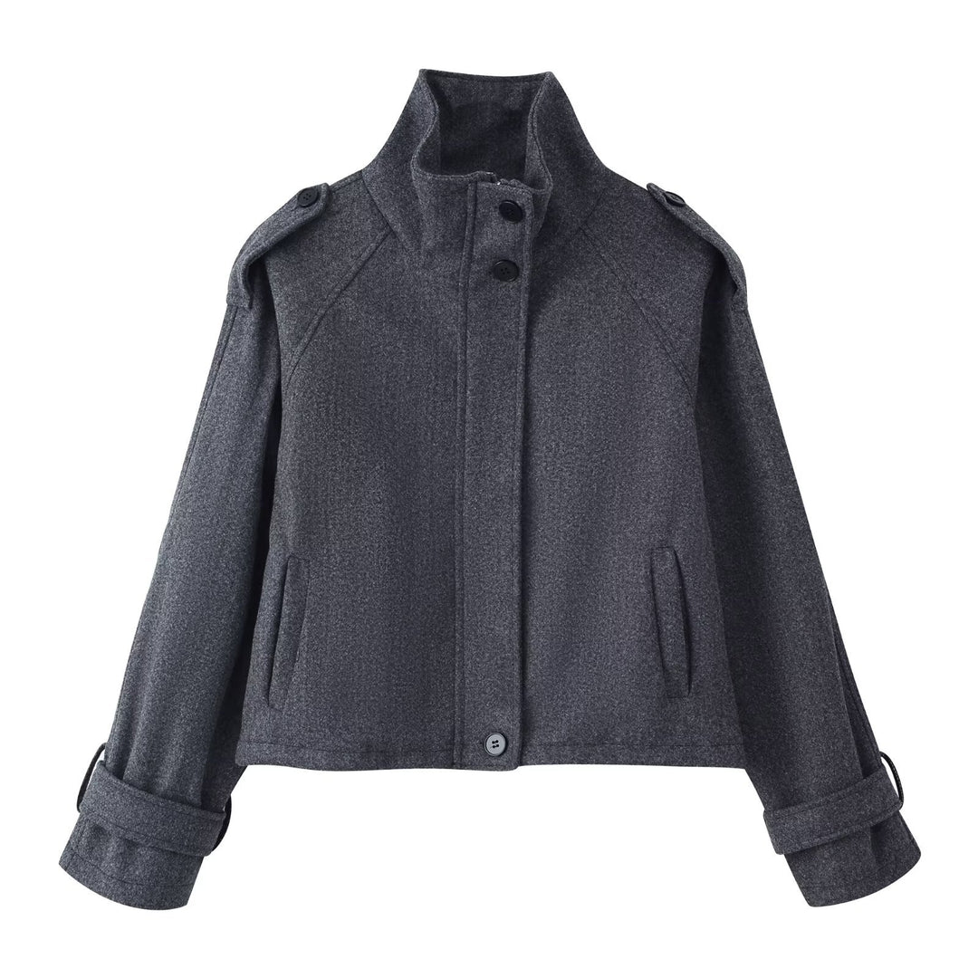 Damen 90+ kurzgeschnitteter Wollmix‑Blouson mit Funnelkragen und Taillierungsdetails Nord Taschen