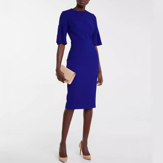 Damen Figurbetontes Midikleid mit Trompetenärmeln und Rundhalsausschnitt Nord Taschen