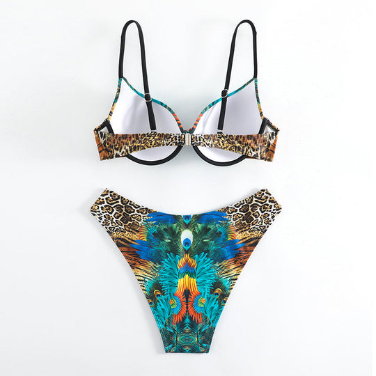 Damen Push-Up-Bikini mit exotischem Tierdruck und eleganten Verzierungen