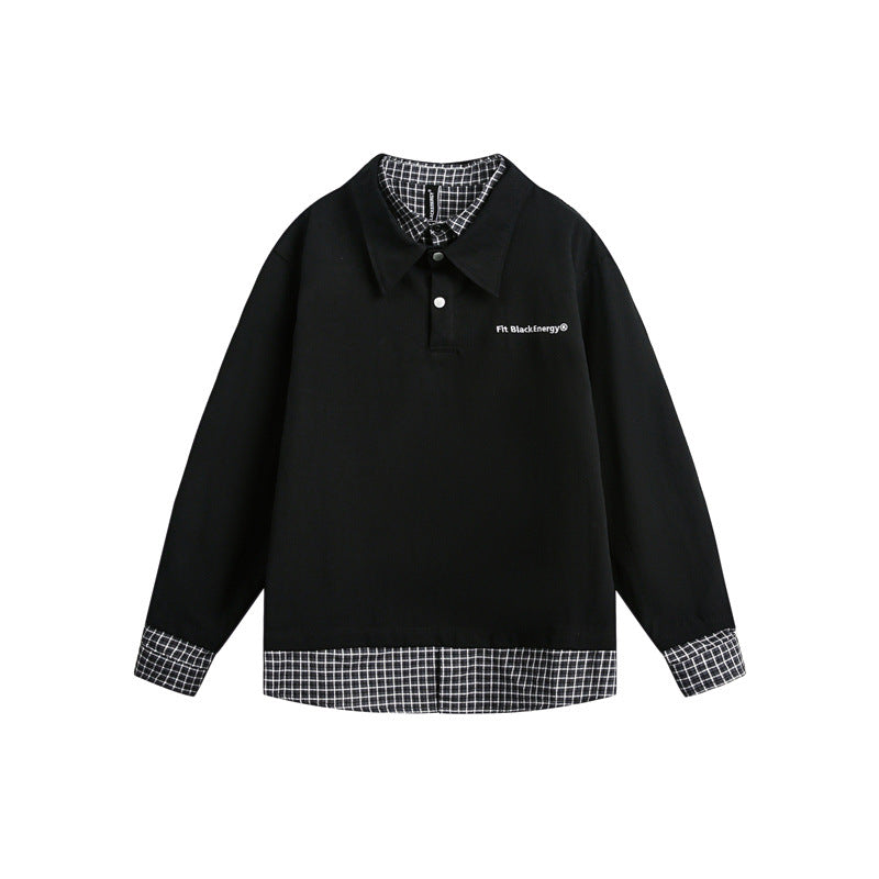 Herren Oversize-Polo im Lagenlook mit Karo-Hemdfutter und Hemdkragen Nord Taschen
