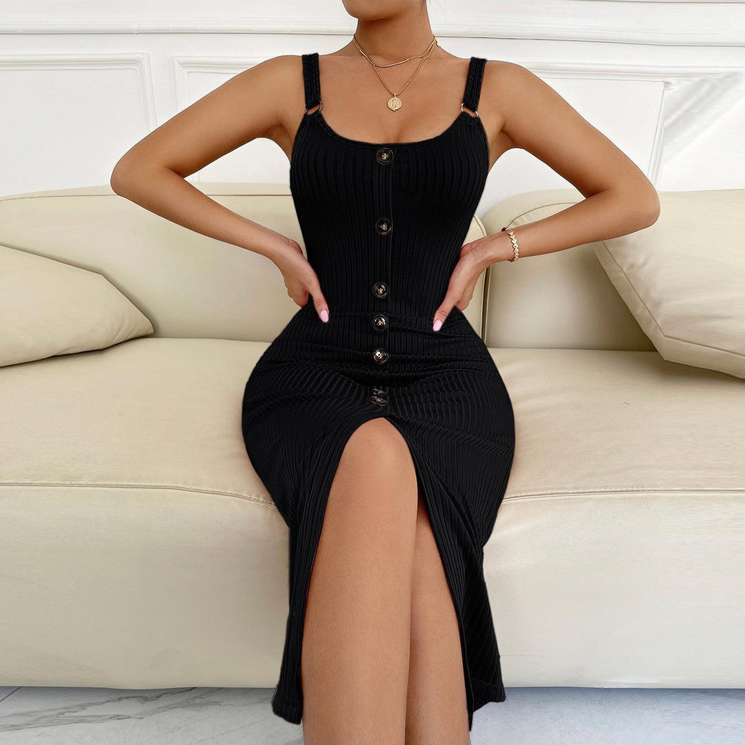 Damen figurbetontes Kleid mit Knopfdetails und hohen Seitenschlitzen Nord Taschen