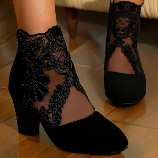 Damen Elegante und raffinierte Pumps mit floralen Spitzenverzierungen