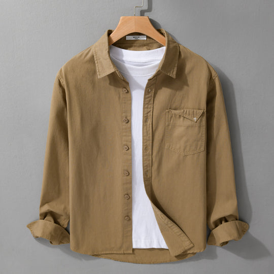 Herren Leichte Baumwoll-Hemdjacke im Layering-Look mit Kentkragen und aufgesetzter Brusttasche Nord Taschen