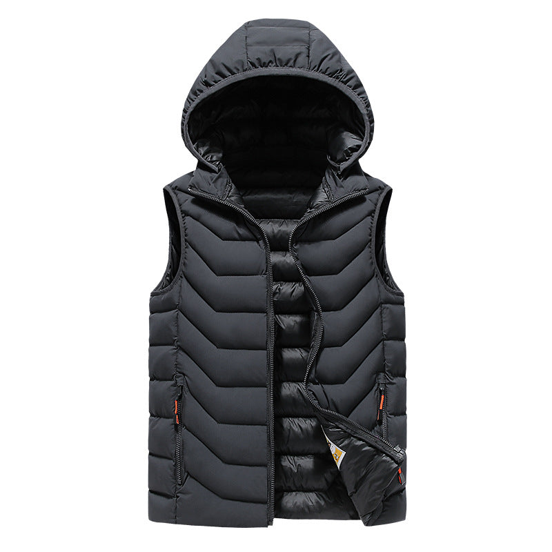 Herren Ärmellose Thermo-Utility‑Weste mit gesteppter Chevron‑Struktur, Kapuze und Zwei‑Wege‑Reißverschluss Nord Taschen
