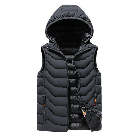 Herren Ärmellose Thermo-Utility‑Weste mit gesteppter Chevron‑Struktur, Kapuze und Zwei‑Wege‑Reißverschluss Nord Taschen