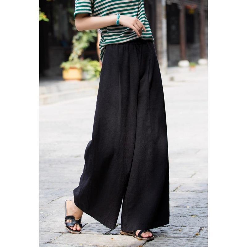 Damen weit geschnittene Leinenhose mit elastischem Bund und praktischen Taschen