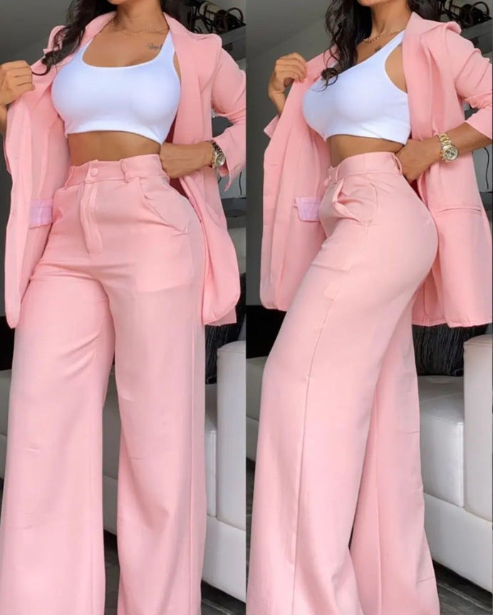 Damen Zweiteiliges Business-Anzug-Set mit weitem Bein und taillierter Jacke