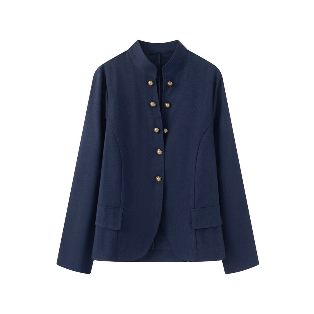 Damen Elegante Kurzjacke mit Stehkragen, Zierriegelknöpfen und Pattentaschen Nord Taschen