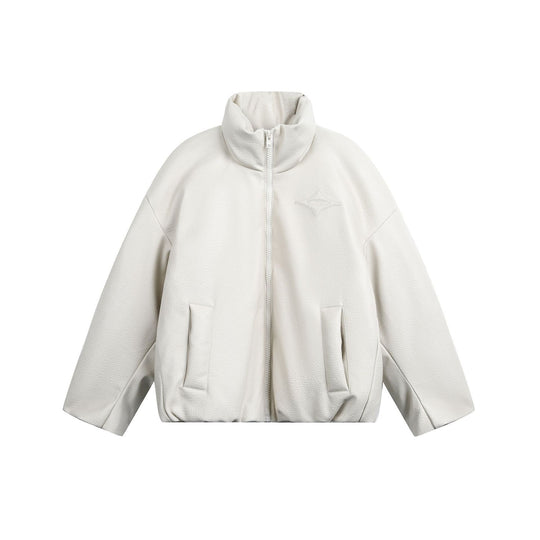 Damen Oversized Kunstleder-Bomberjacke mit hohem Stehkragen Nord Taschen