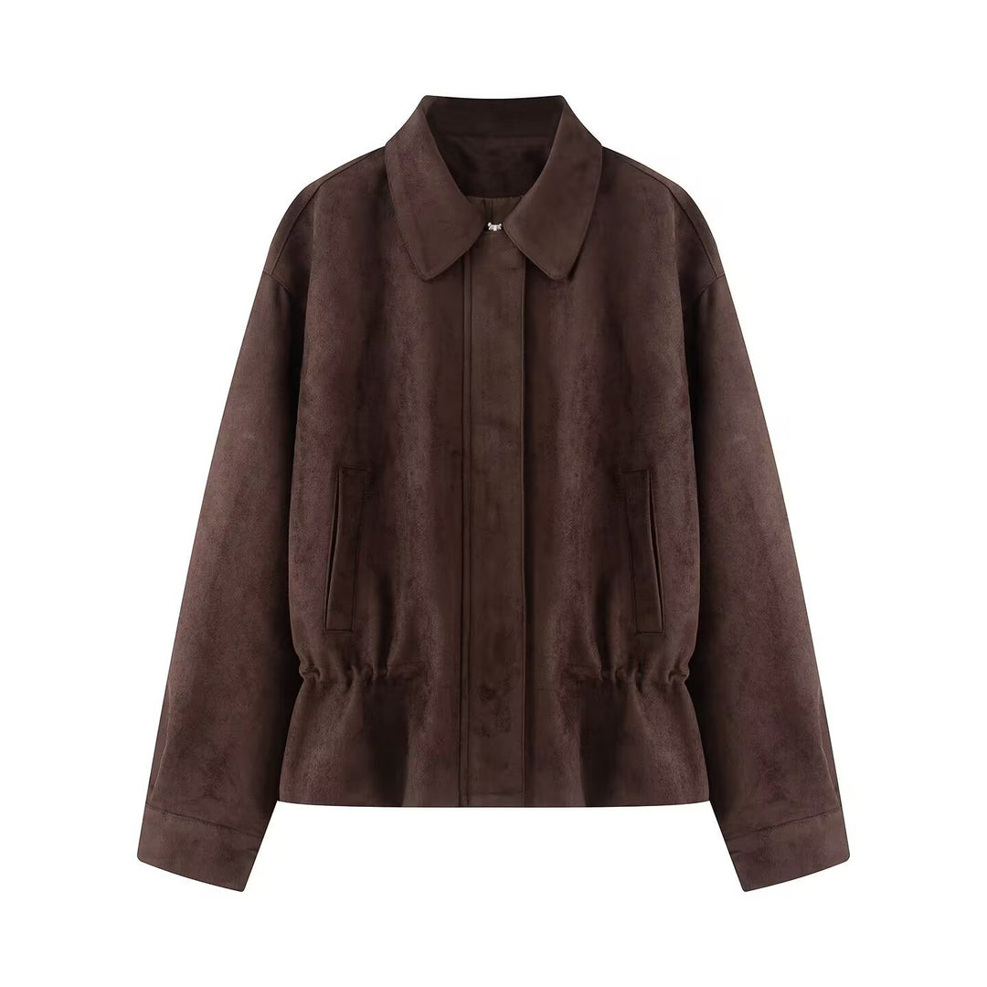 Damen Boxy‑Blousonjacke aus Veloursimitat mit taillierendem Tunnelzug und verdeckter Front Nord Taschen