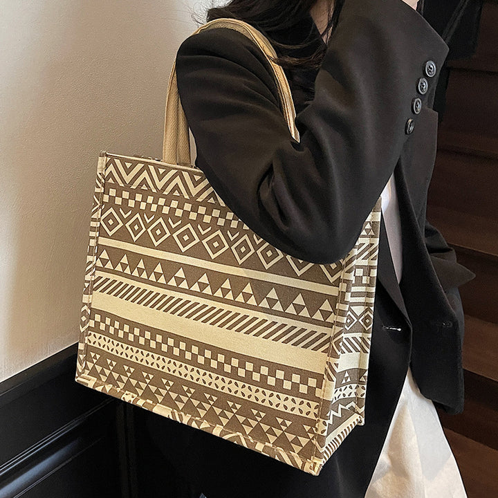 Damen Jute-Tragetasche mit kunstvollem Elefantenmuster und robusten Griffen Nord Taschen