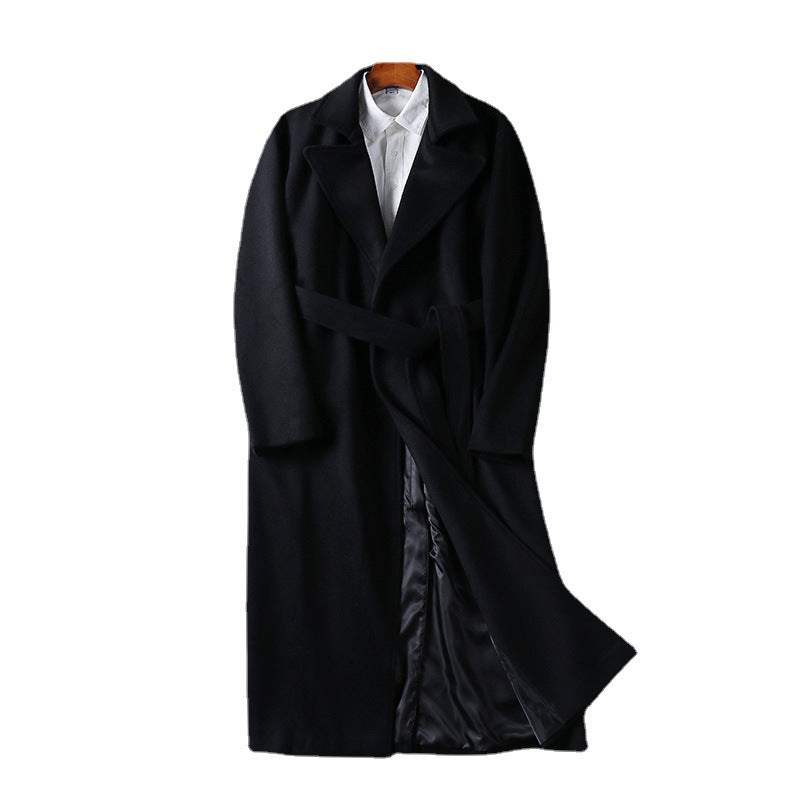 Herren Maxilanger Wollmix-Mantel mit Schalkragen und Bindegürtel Nord Taschen