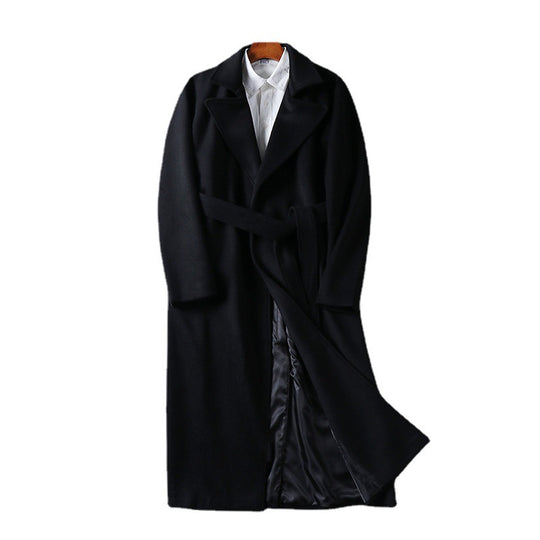 Herren Maxilanger Wollmix-Mantel mit Schalkragen und Bindegürtel Nord Taschen