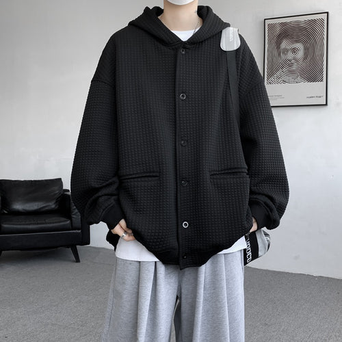 Herren Oversize-Stepp-Kapuzenjacke mit Waffelstruktur, Knopfleiste und Eingrifftaschen Nord Taschen