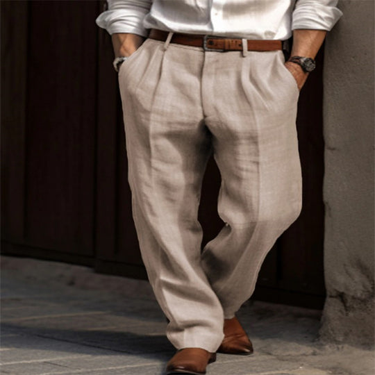 Herren Leinenhose mit weitem Schnitt und Bundfalten Nord Taschen