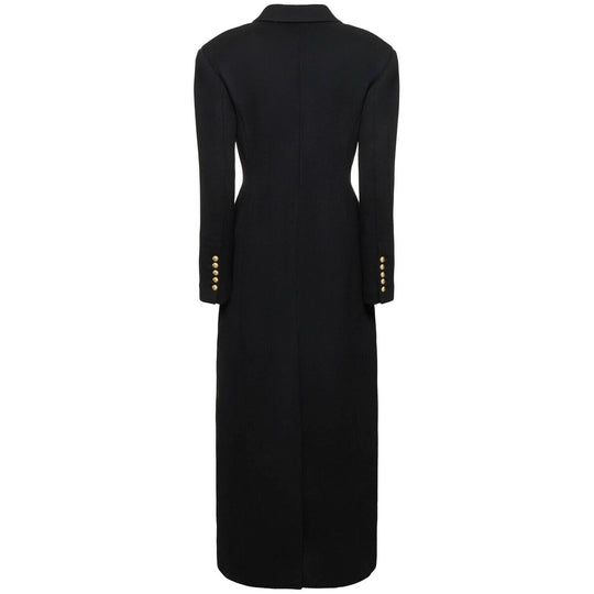 Damen Maxi-Mantelkleid mit markanter Schulterpartie und goldenen Zierknöpfen Nord Taschen