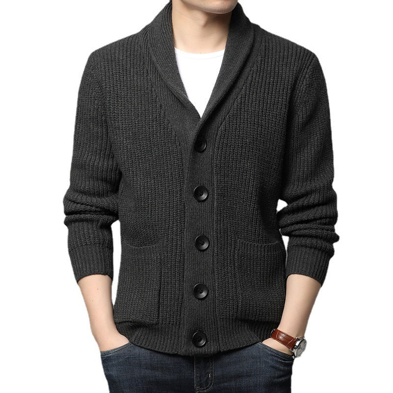 Herren Grobstrick-Cardigan mit Schalkragen, aufgesetzten Taschen und Knopfleiste Nord Taschen