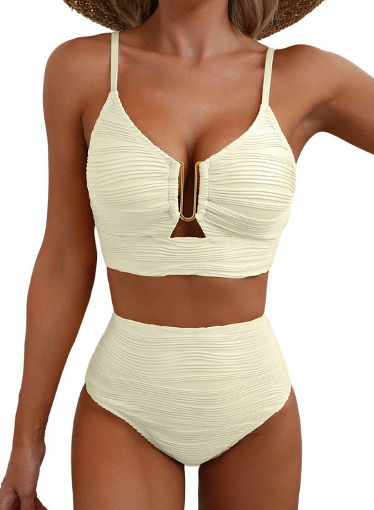 Damen Hochgeschnittener Bikini mit Raffungen