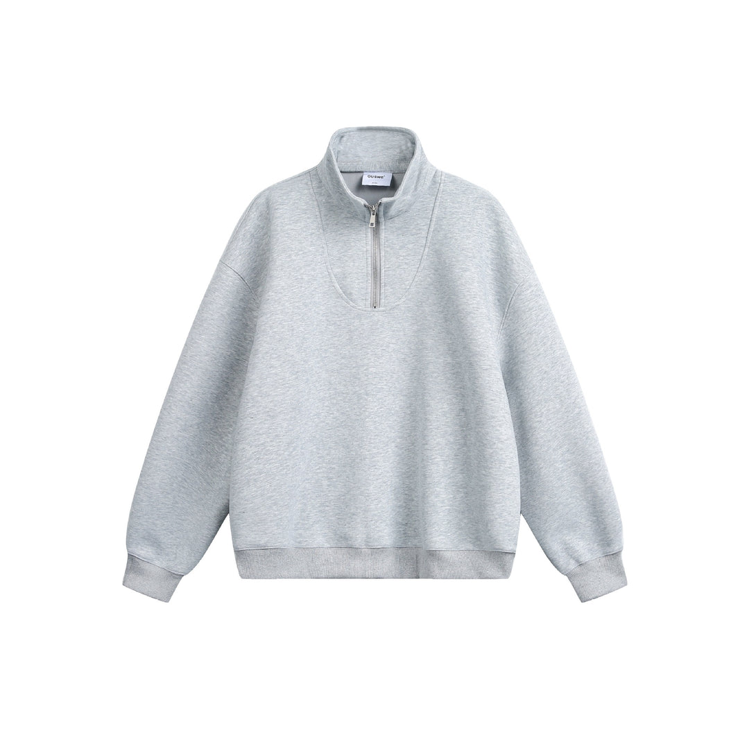 Damen Oversize Sweatshirt mit halbem Reißverschluss und Stehkragen Nord Taschen