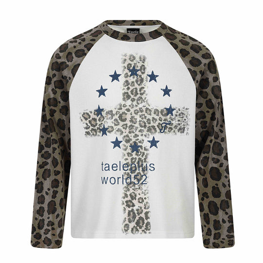 Damen Langarm-Thermo-Shirt mit Raglanärmeln und Leopard-Einsätzen Nord Taschen